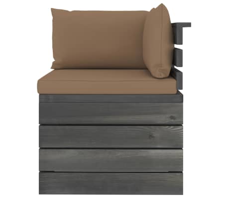 vidaXL Sofá de canto em paletes p/ jardim com almofadões pinho