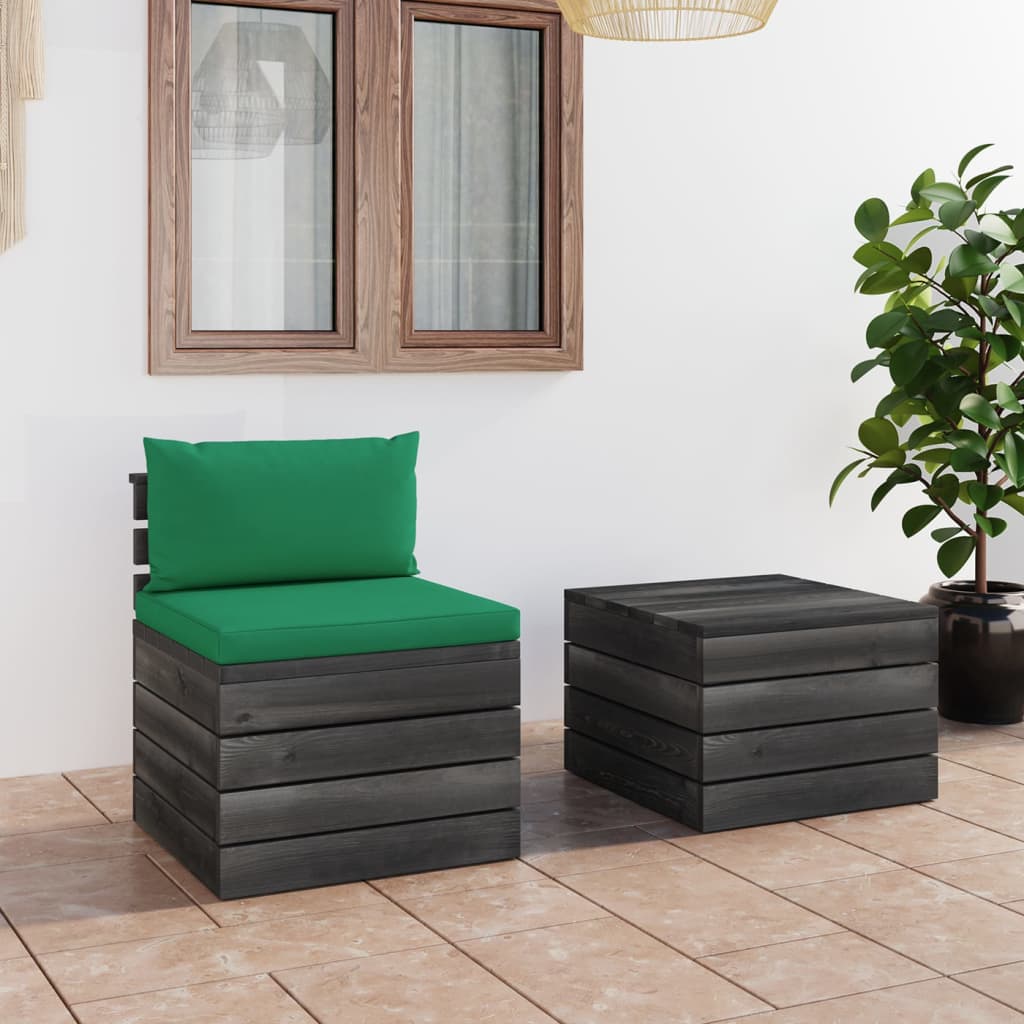 vida XL 2-tlg. Garten-Sofagarnitur aus Paletten mit Kissen Kiefernholz
