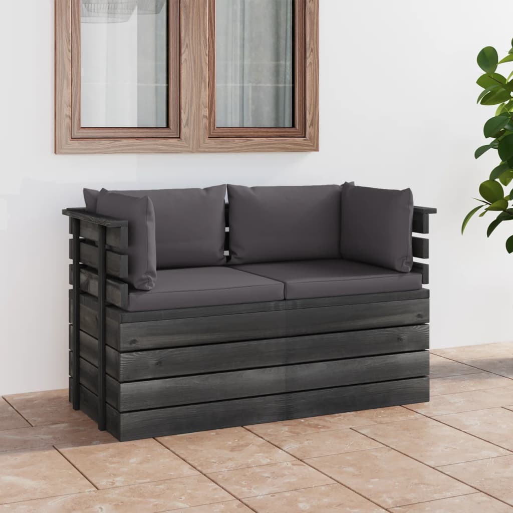 vidaXL Garten-Palettensofa 2-Sitzer mit Kissen Kiefer Massivholz