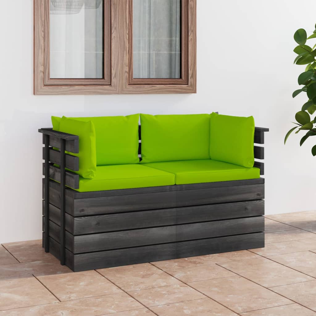 Garten-Palettensofa 2-Sitzer mit Kissen Kiefer Massivholz kaufen