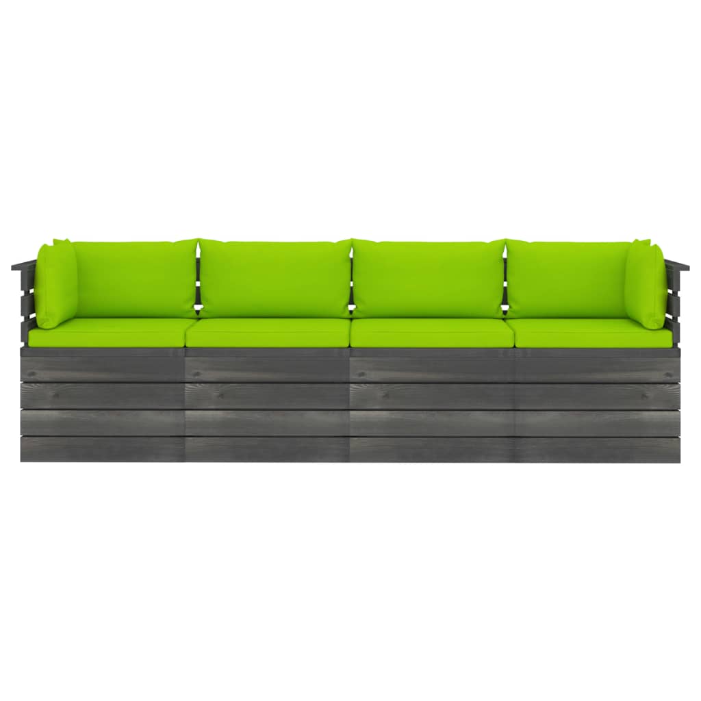 

vidaXL Tuinbank 4-zits met kussens pallet massief grenenhout