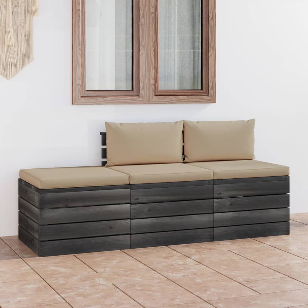 Poza vidaXL Set mobilier gradina din paleti cu perne, 3 piese, lemn de pin