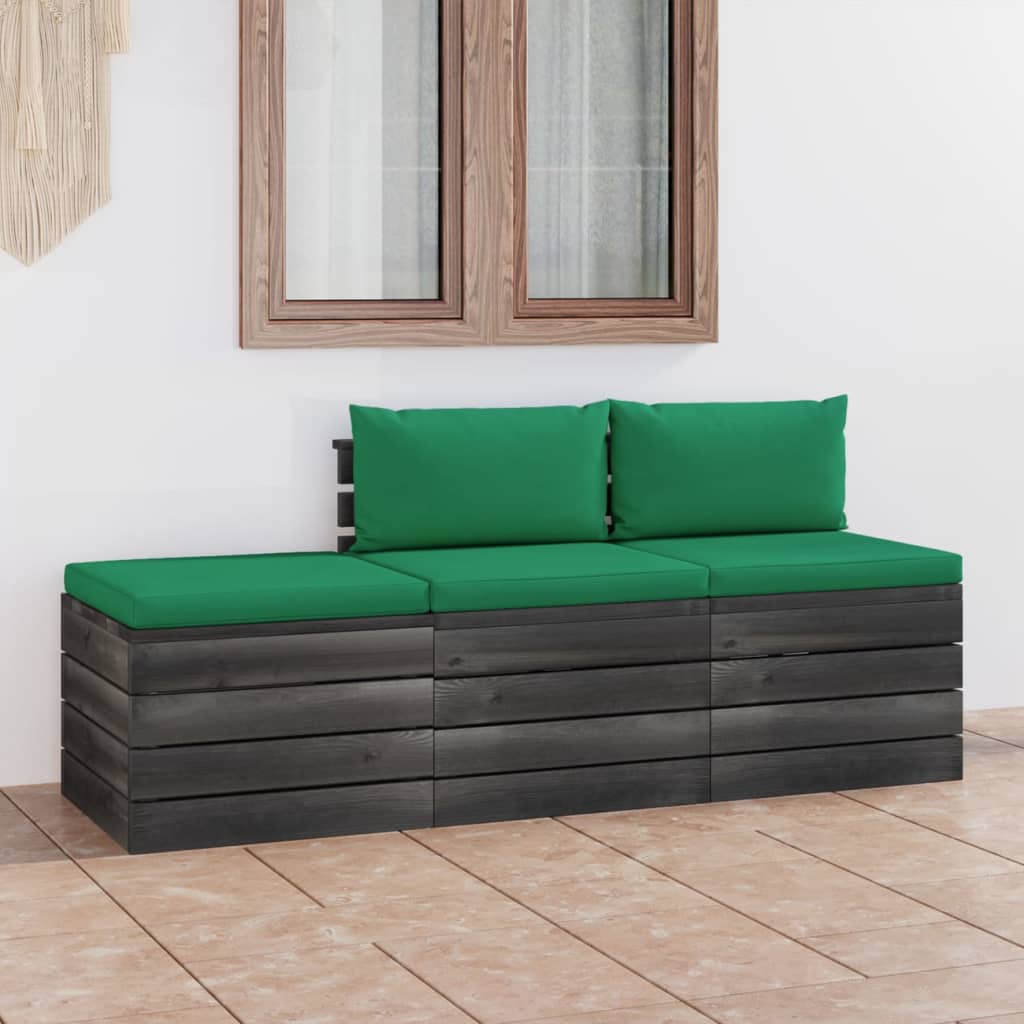 vidaXL 3dílná zahradní sedací souprava z palet + podušky borové dřevo