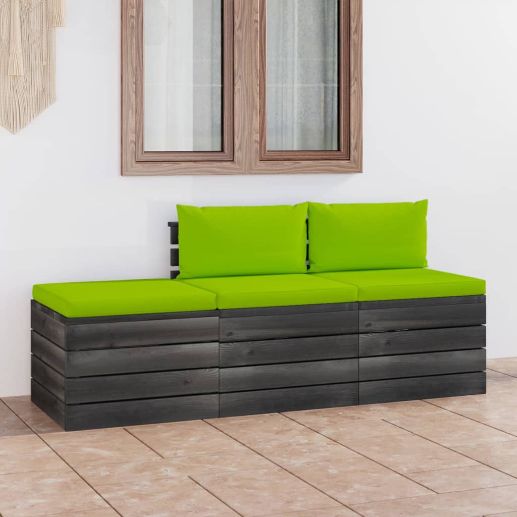 vidaXL Set mobilier gradina din paleti cu perne, 3 piese, lemn de pin