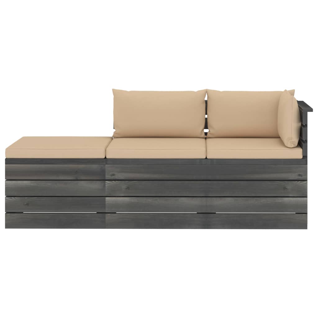 

vidaXL 3-delige Loungeset met kussens pallet massief grenenhout