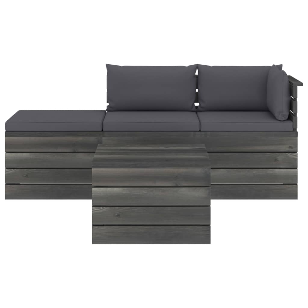 

vidaXL 4-delige Loungeset met kussens pallet massief grenenhout