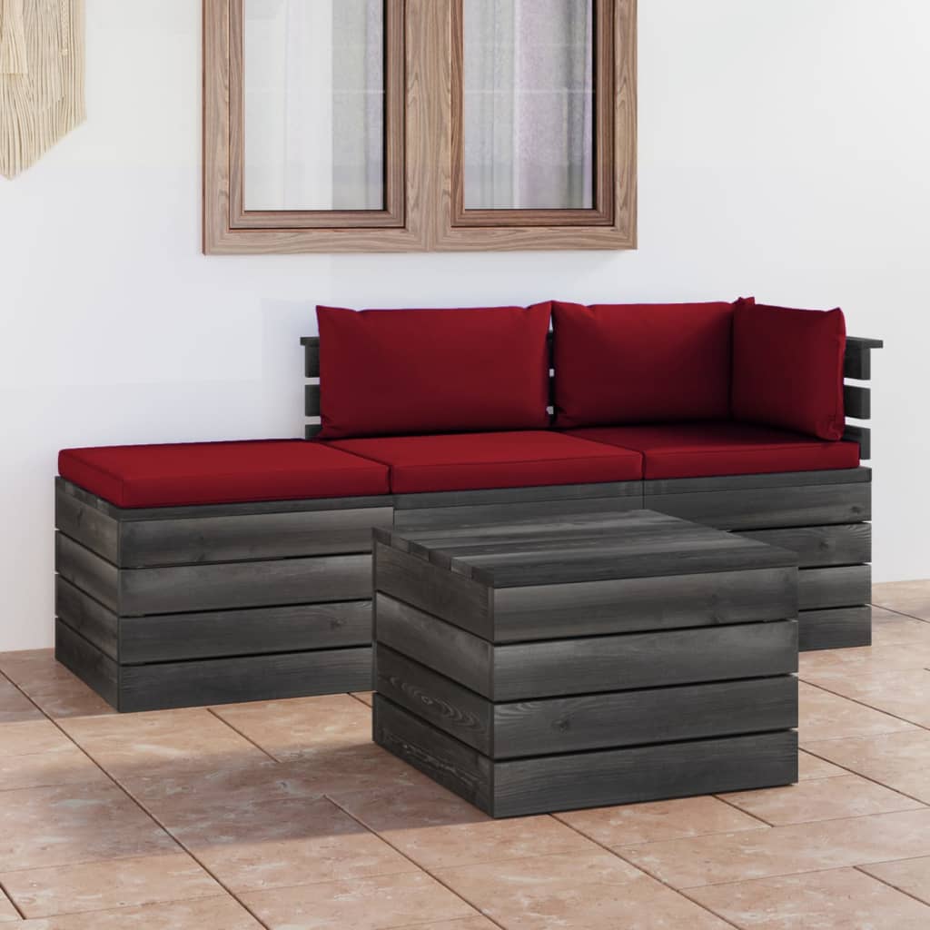 Vidaxl Set Mobilier Gradina Paleti Cu Perne, 4 Piese, Lemn Masiv Pin