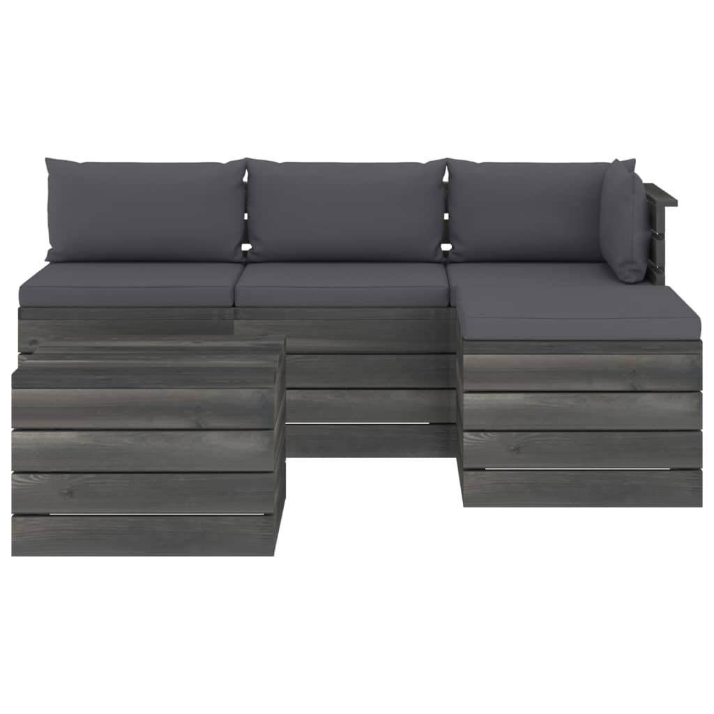 

vidaXL 5-delige Loungeset met kussens pallet massief grenenhout