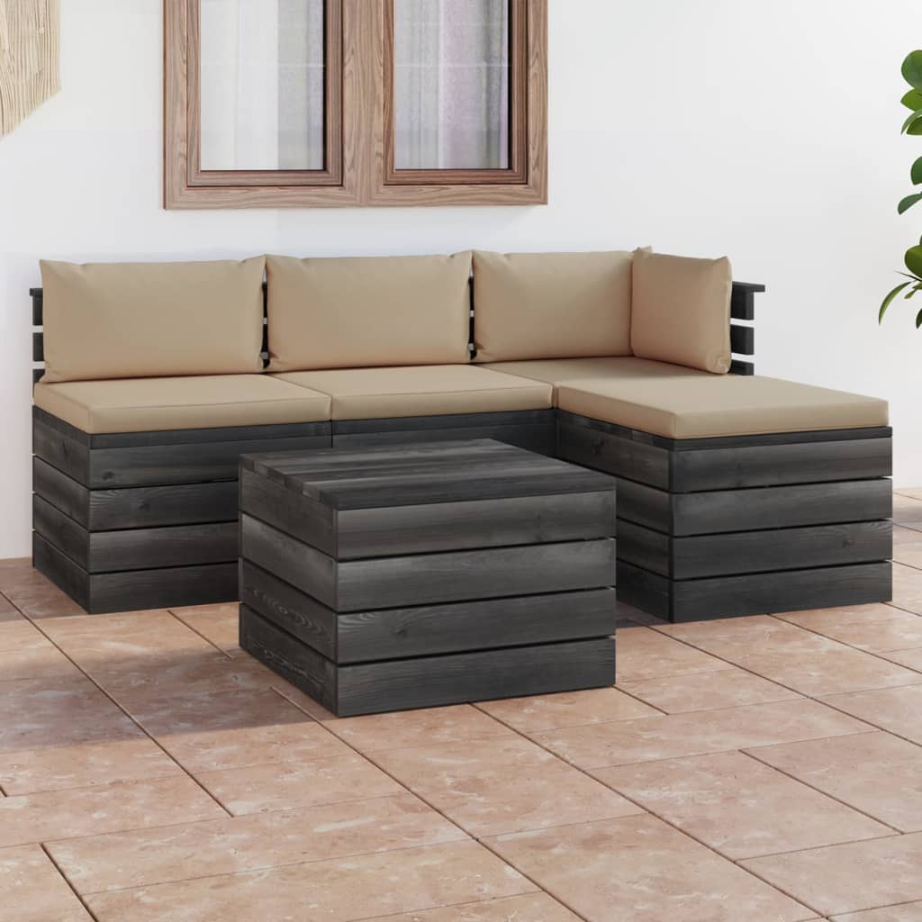 Vidaxl Set Mobilier Gradina Paleti Cu Perne, 5 Piese, Lemn Masiv Pin