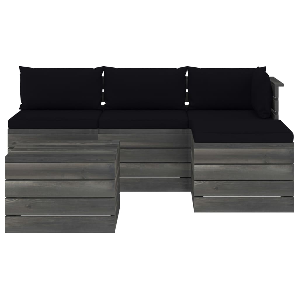 

vidaXL 5-delige Loungeset met kussens pallet massief grenenhout