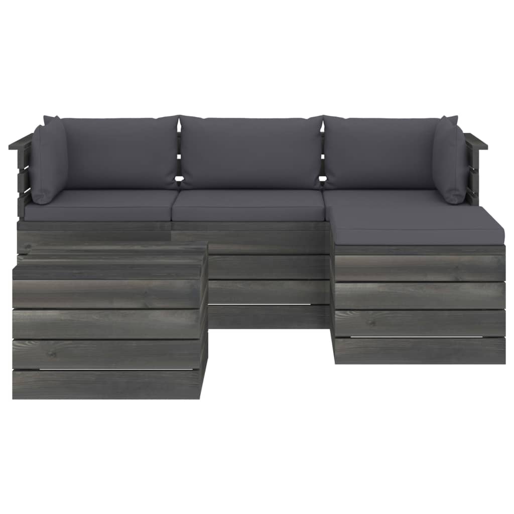 

vidaXL 5-delige Loungeset met kussens pallet massief grenenhout