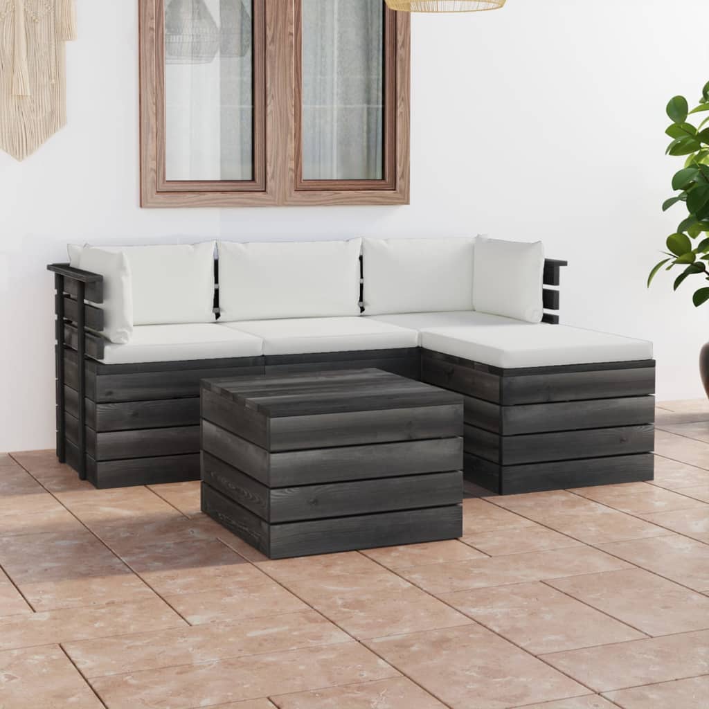 vida XL 5-tlg. Garten-Sofagarnitur aus Paletten mit Kissen Kiefernholz