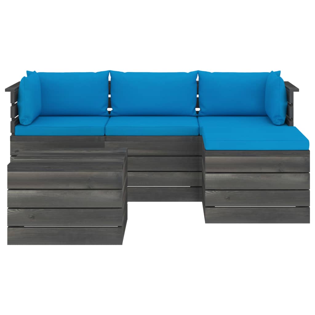 

vidaXL 5-delige Loungeset met kussens pallet massief grenenhout