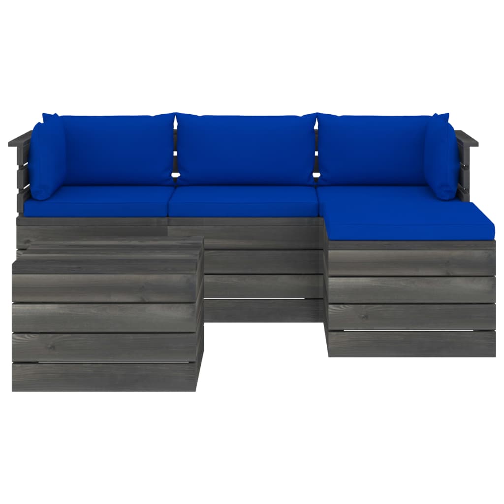 

vidaXL 5-delige Loungeset met kussens pallet massief grenenhout