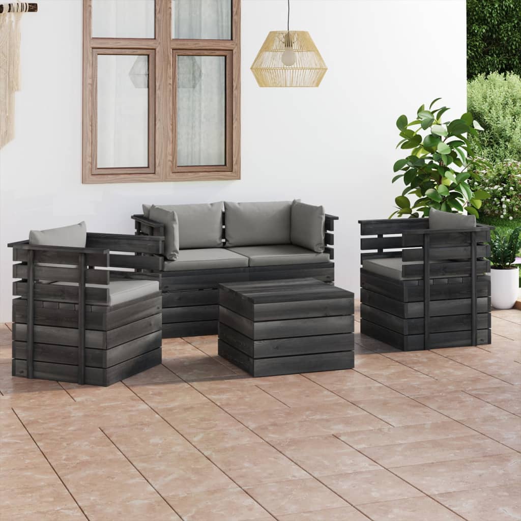 Vidaxl Set Mobilier Gradina Paleti Cu Perne 5 Piese Lemn Masiv Pin