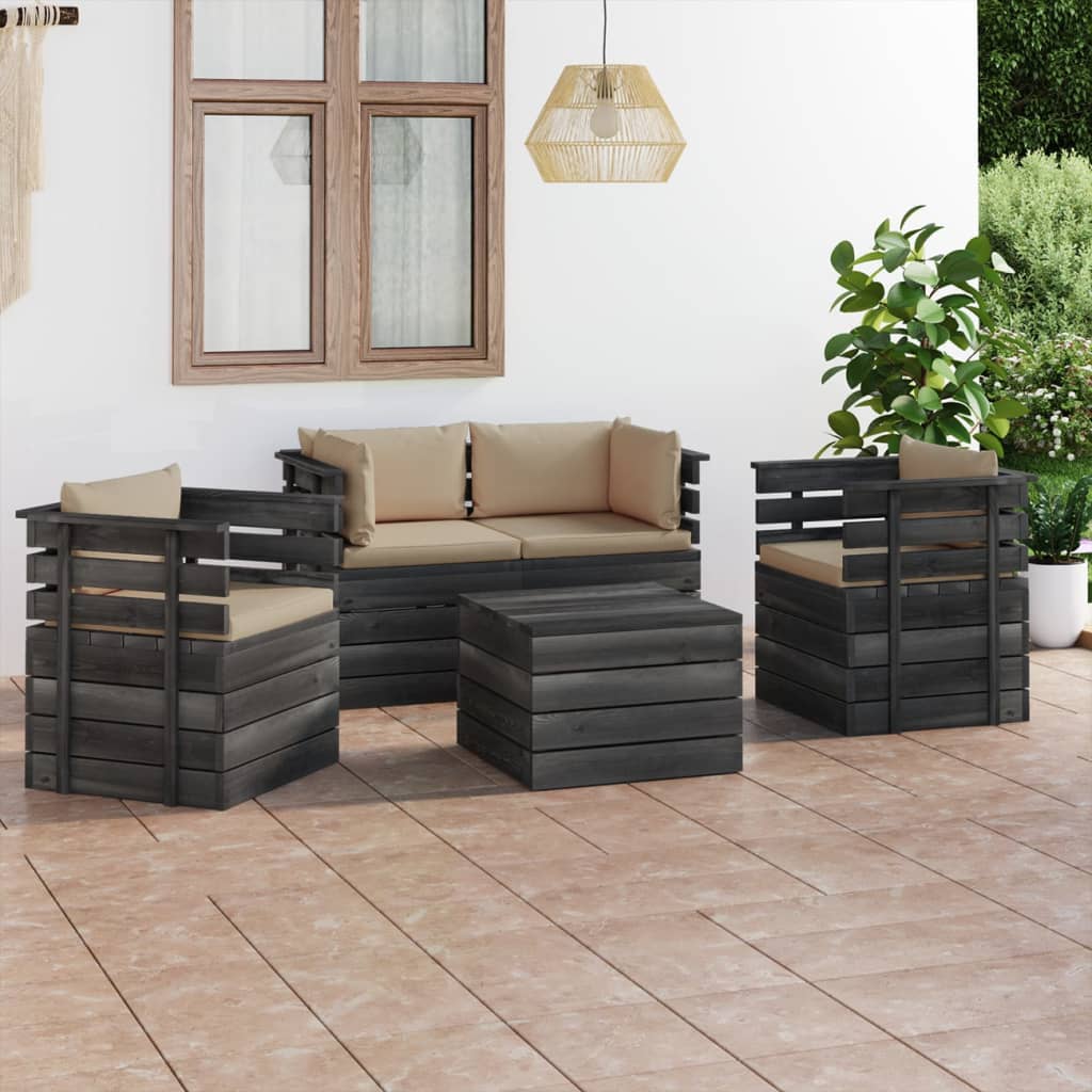 vidaXL Set mobilier grădină paleți cu perne 5 piese lemn masiv pin vidaXL