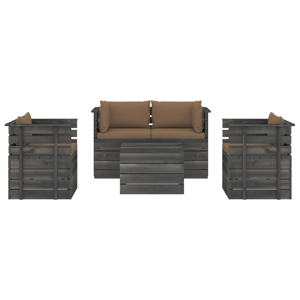 

vidaXL 5-delige Loungeset met kussens pallet massief grenenhout