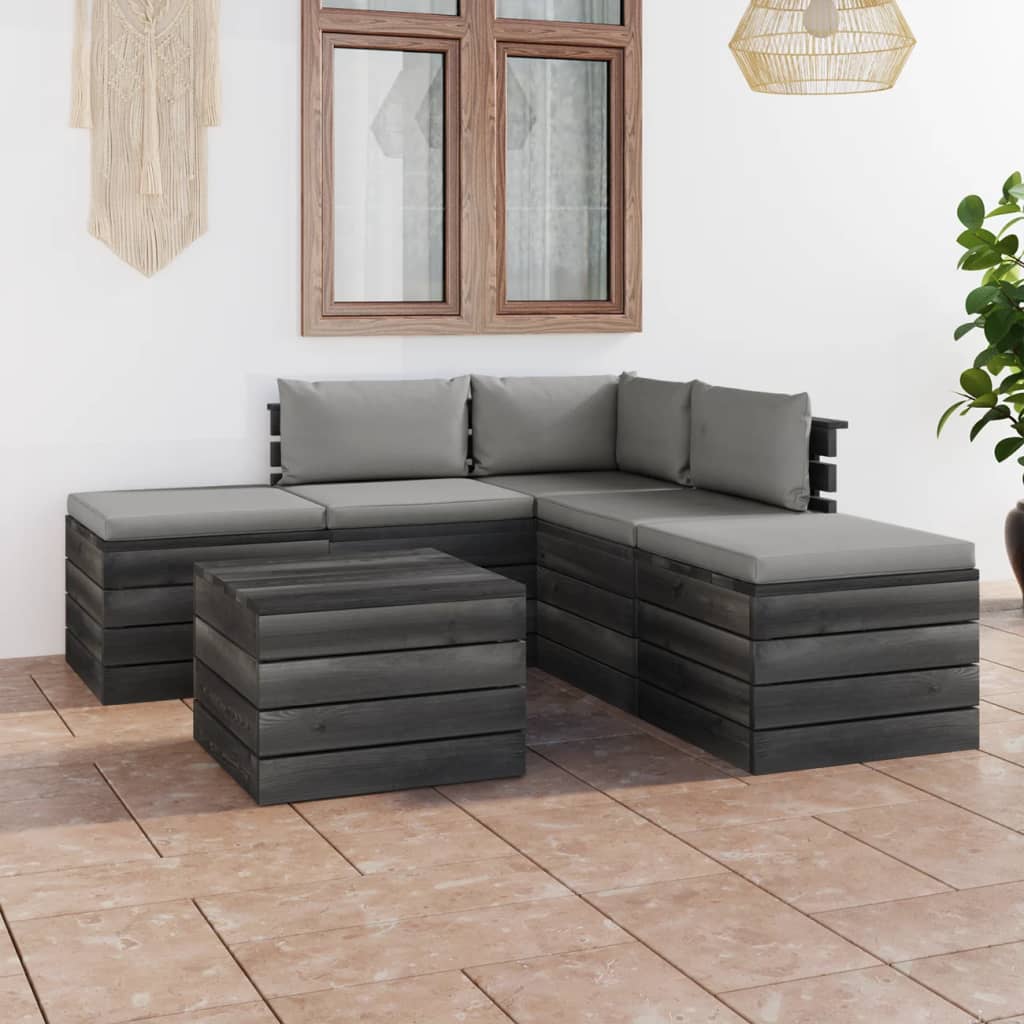 Vidaxl Set Mobilier Gradina Paleti Cu Perne 6 Piese Lemn Masiv De Pin