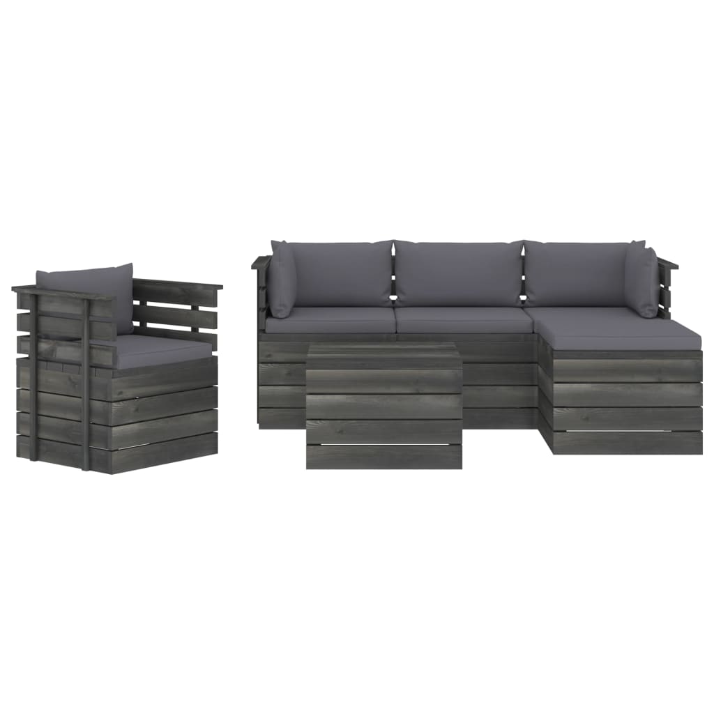 

vidaXL 6-delige Loungeset met kussens pallet massief grenenhout