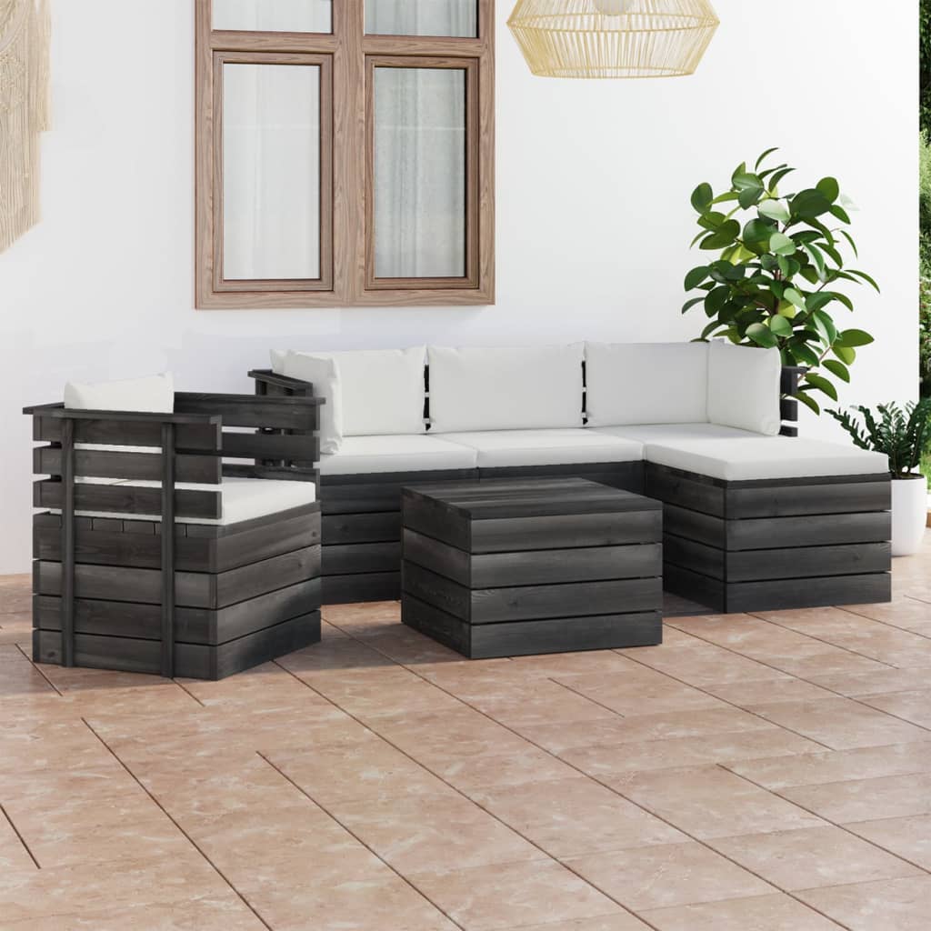 vida XL 6-tlg. Garten-Sofagarnitur aus Paletten mit Kissen Kiefernholz