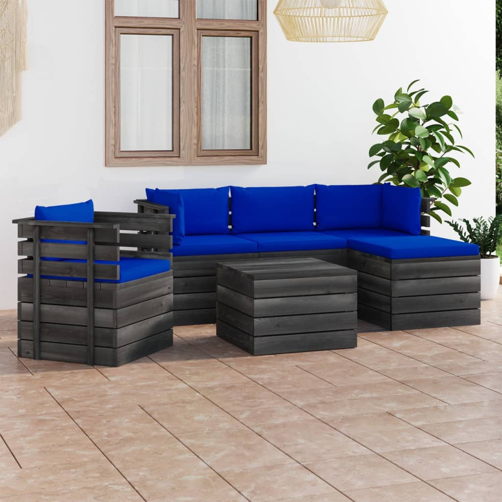 vida XL 6-tlg. Garten-Sofagarnitur aus Paletten mit Kissen Kiefernholz