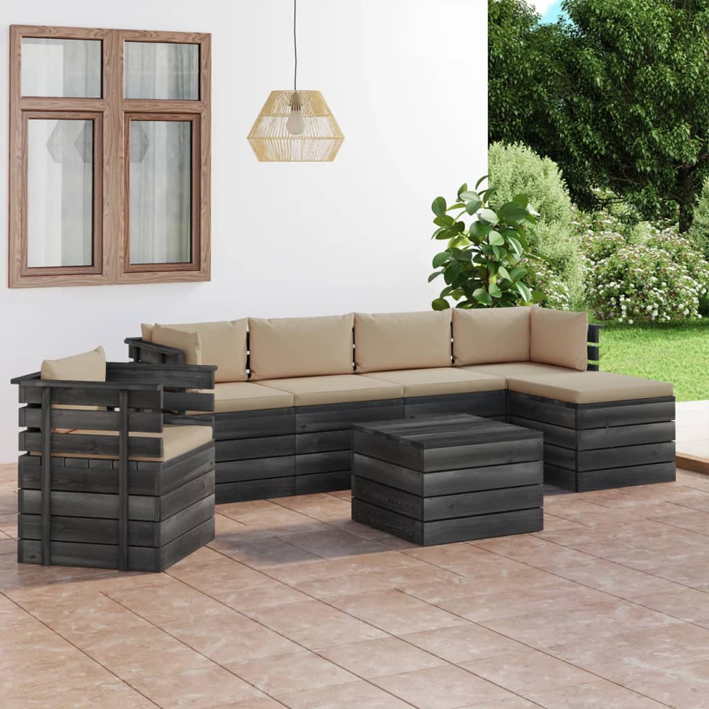vidaXL Set mobilier grădină paleți cu perne 7 piese lemn masiv pin vidaXL imagine 2022 1-1.ro