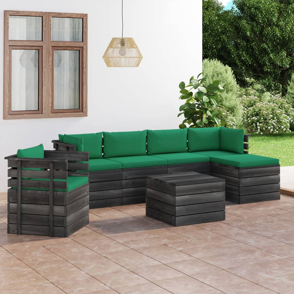 vida XL 7-tlg. Garten-Sofagarnitur aus Paletten mit Kissen Kiefernholz