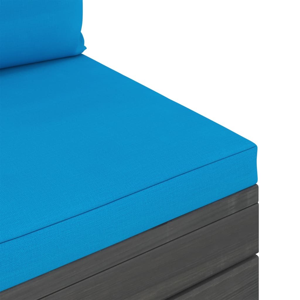 Zestaw mebli ogrodowych paletowych, drewno sosnowe, jasnoniebieskie poduszki, 60x65x71,5 cm