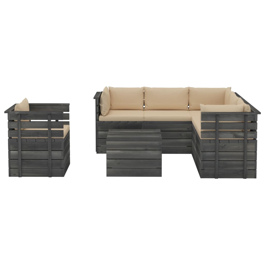 

vidaXL 7-delige Loungeset met kussens pallet massief grenenhout