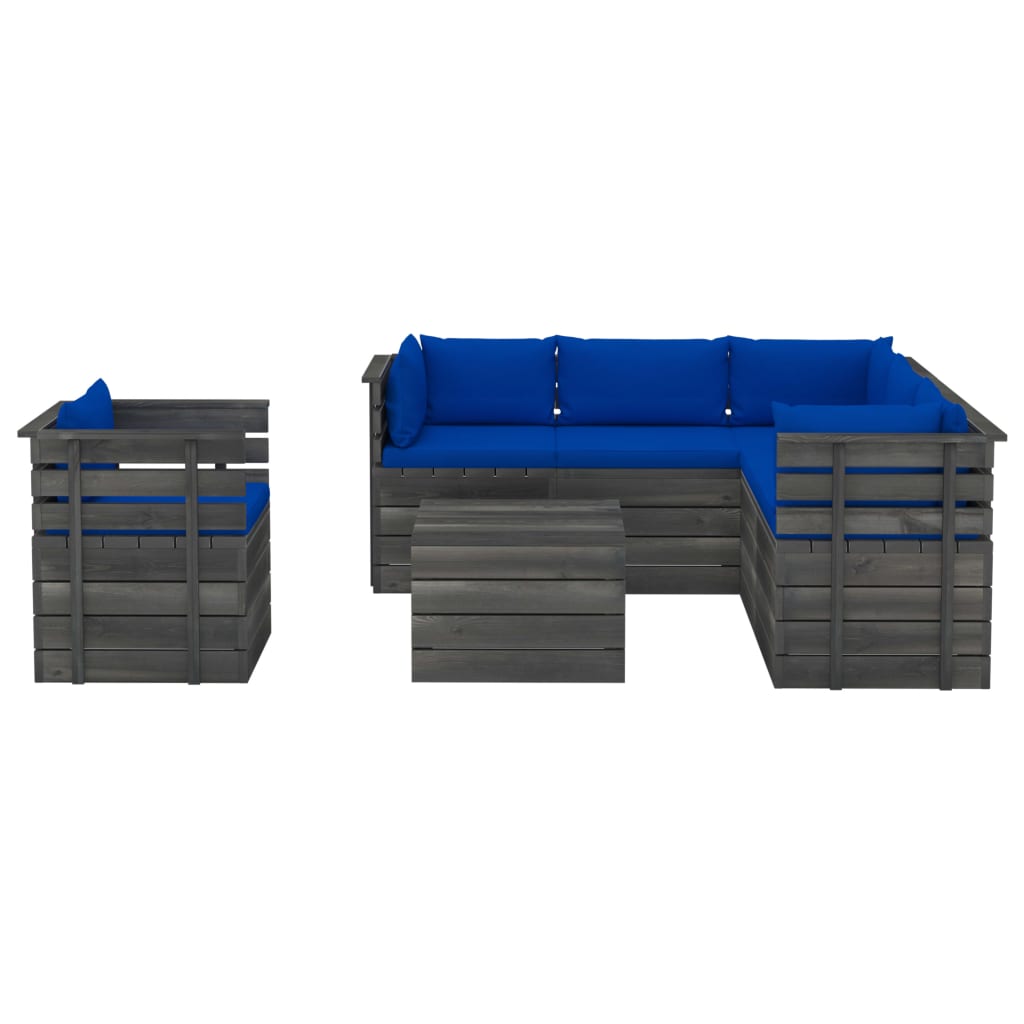 

vidaXL 7-delige Loungeset met kussens pallet massief grenenhout