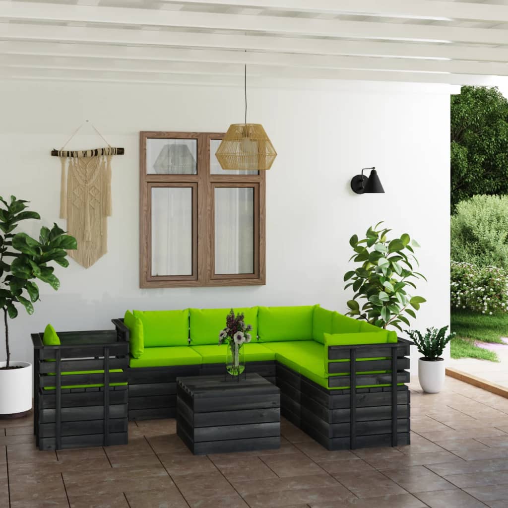 7-tlg. Garten-Sofagarnitur aus Paletten mit Kissen Kiefernholz kaufen