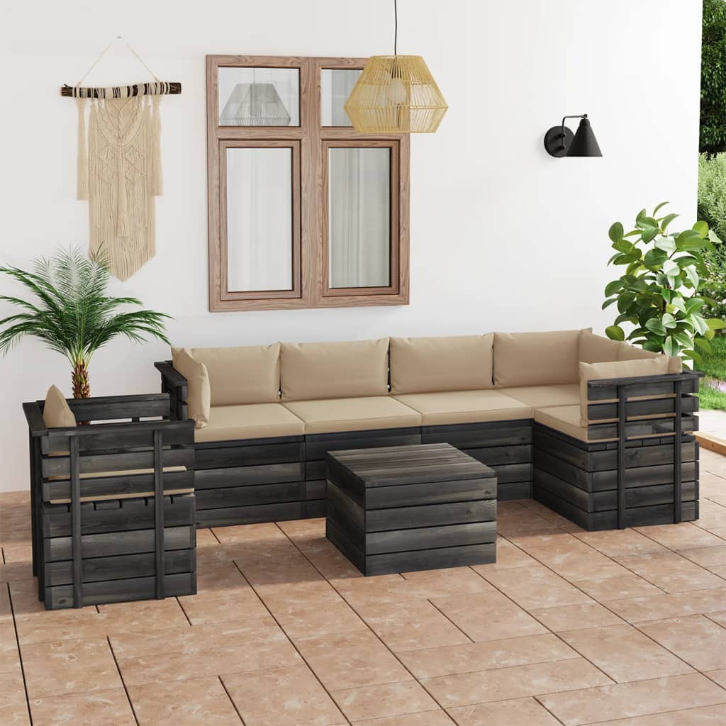 vidaXL 7dílná zahradní sedací souprava z palet + podušky borové dřevo