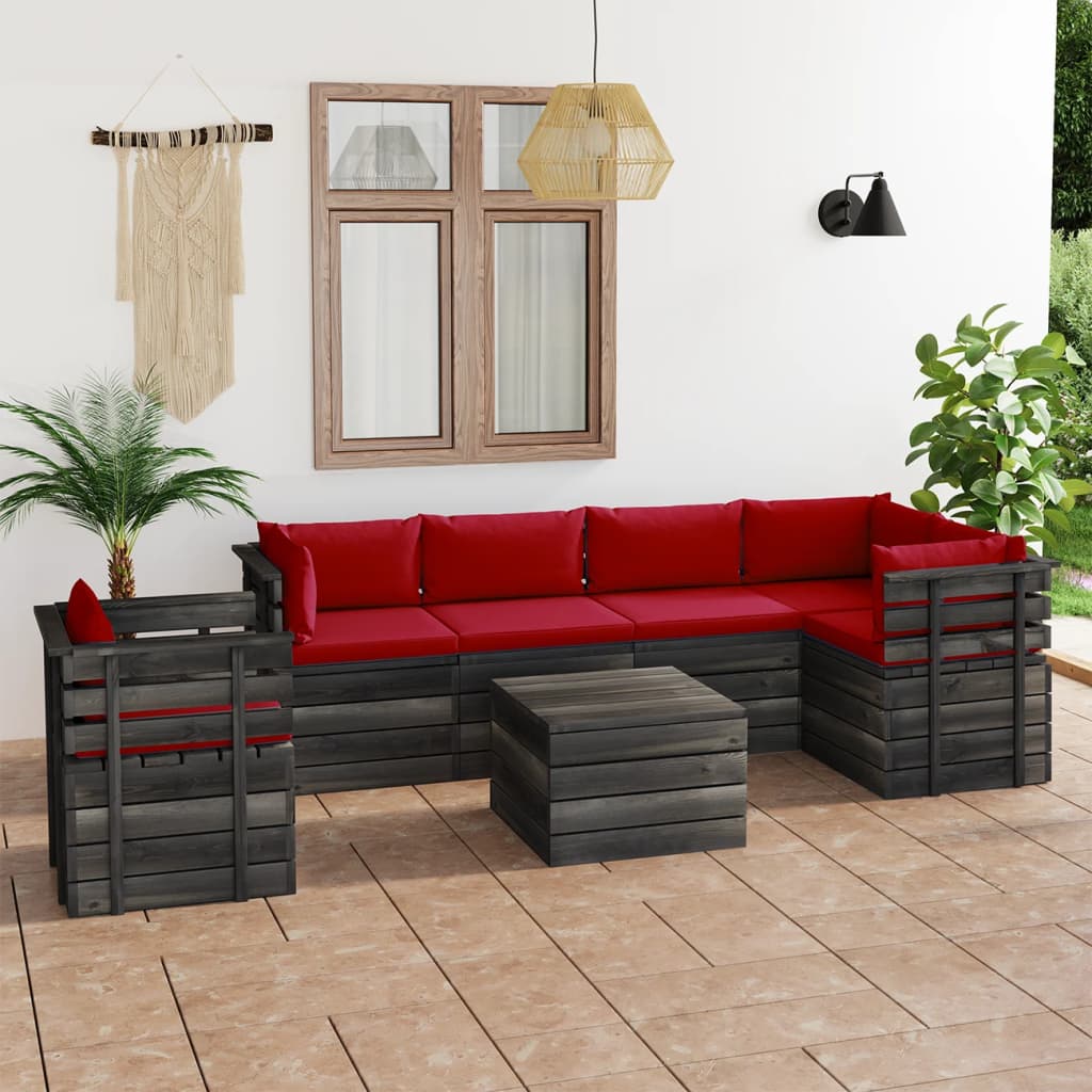 vidaXL Set mobilier grădină din paleți cu perne, 7 piese, lemn molid din imagine noua
