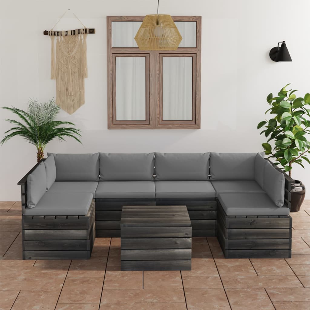 vidaXL Set mobilier de grădină din paleți, cu perne, 7 piese, lemn pin vidaXL