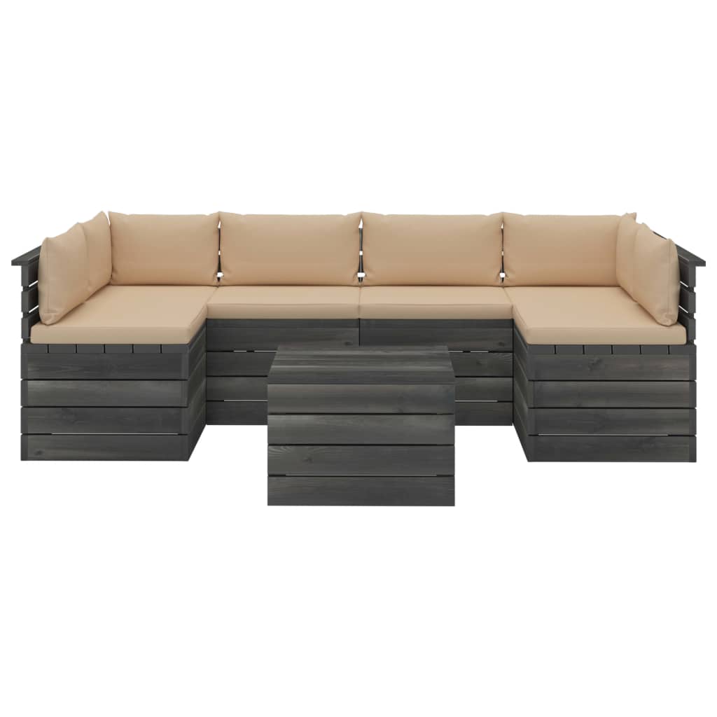 

vidaXL 7-delige Loungeset met kussens pallet massief grenenhout