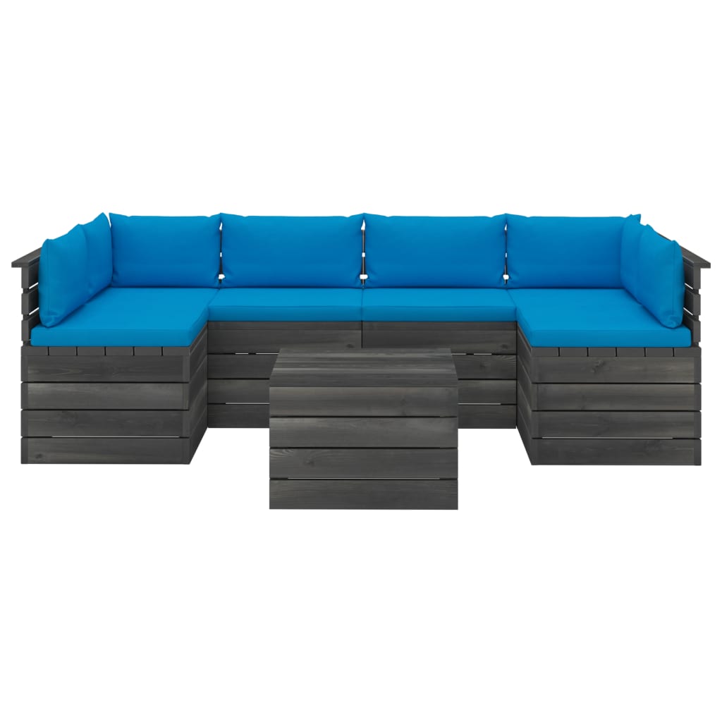 

vidaXL 7-delige Loungeset met kussens pallet massief grenenhout