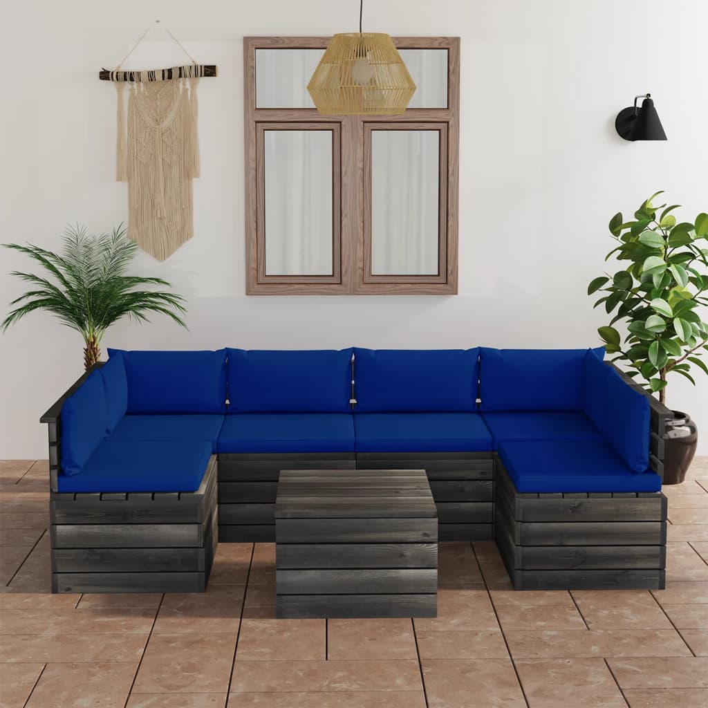 vida XL 7-tlg. Garten-Sofagarnitur aus Paletten mit Kissen Kiefernholz