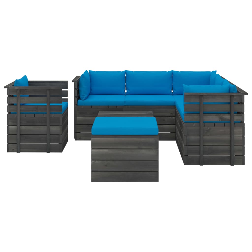 

vidaXL 8-delige Loungeset met kussens pallet massief grenenhout