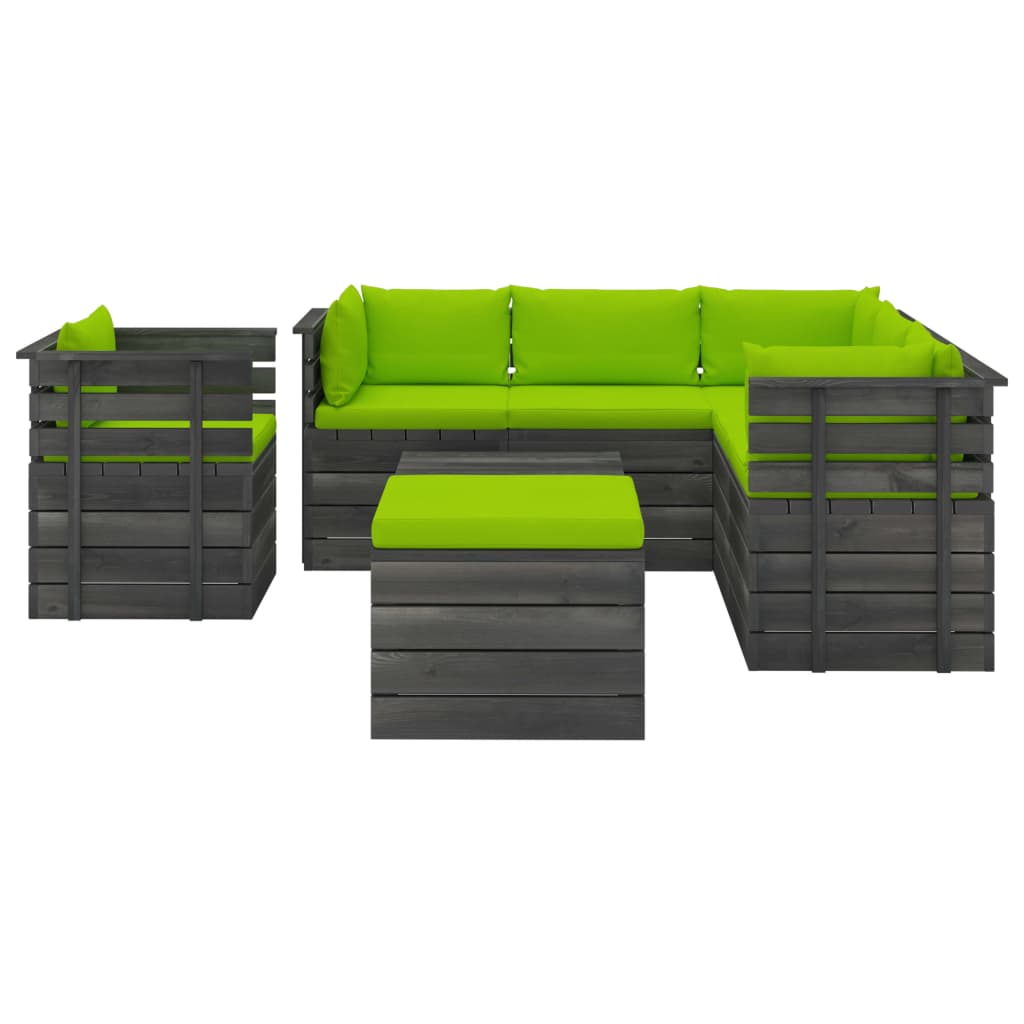 vidaXL 8-delige Loungeset met kussens pallet massief grenenhout