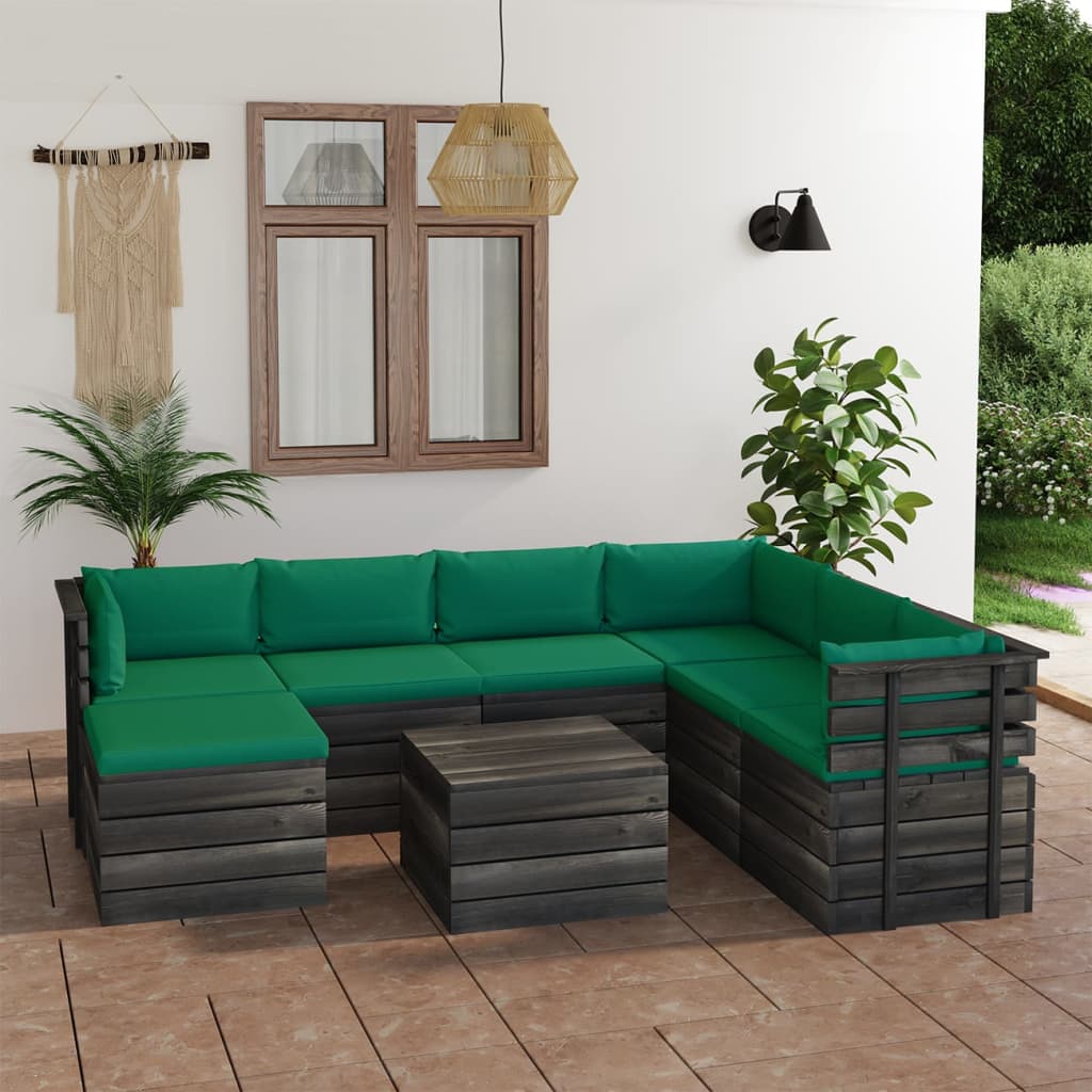 vidaXL Set mobilier grădină din paleți cu perne, 8 piese, lemn de pin vidaXL