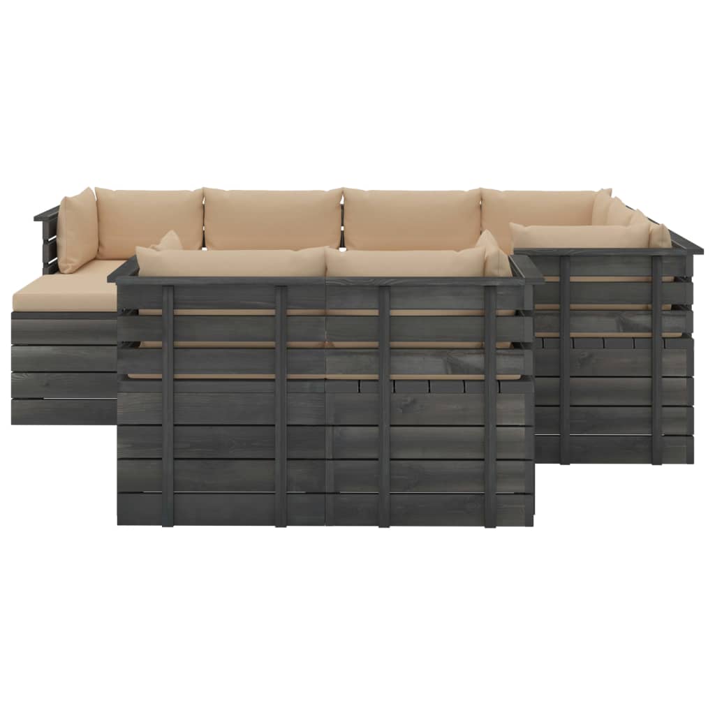 

vidaXL 10-delige Loungeset met kussens pallet massief grenenhout