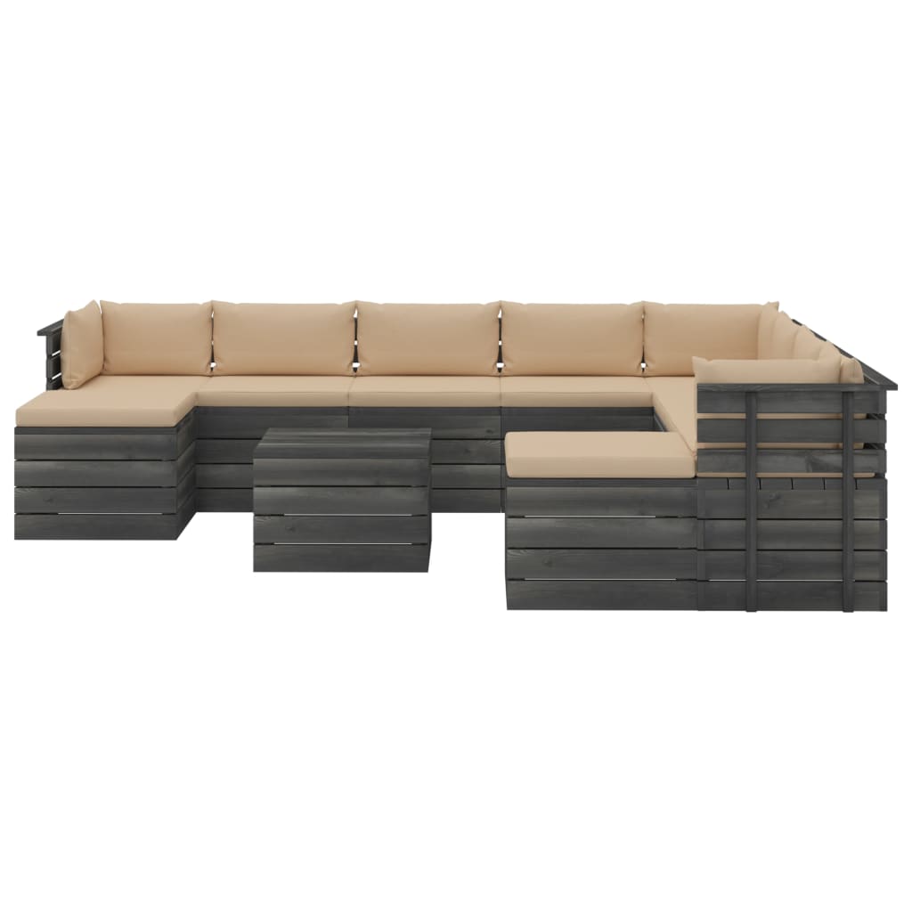 

vidaXL 11-delige Loungeset pallet met kussens massief grenenhout