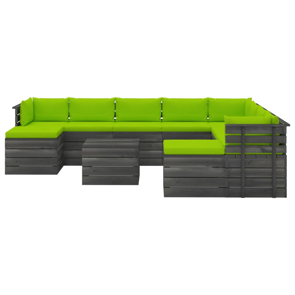 

vidaXL 11-delige Loungeset pallet met kussens massief grenenhout