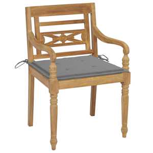 Židle Batavia 2 ks s šedými poduškami masivní teakové dřevo - obrázek 2