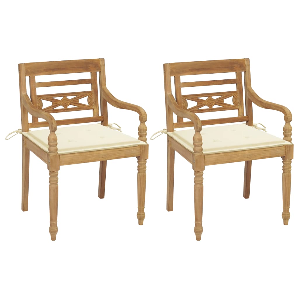 Židle Batavia 2 ks s krémovými poduškami masivní teakové dřevo