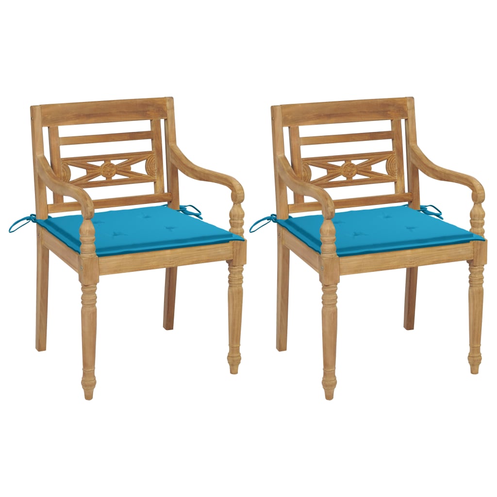 Židle Batavia 2 ks s modrými poduškami masivní teakové dřevo