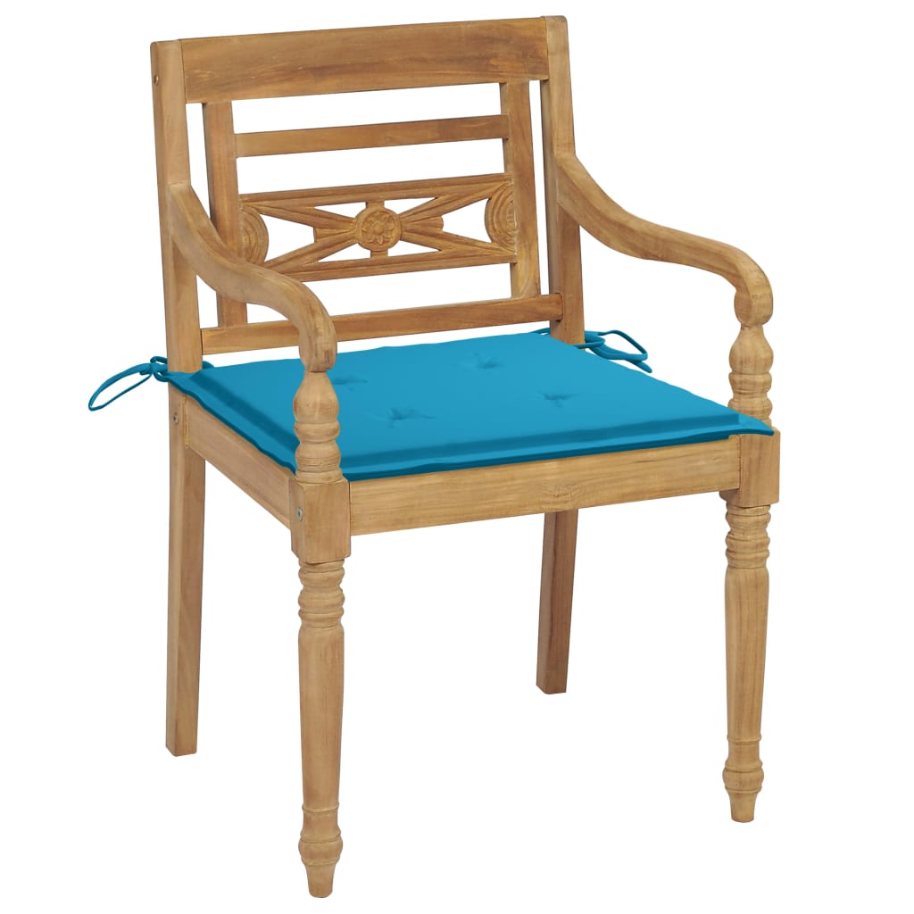 

vidaXL Stoelen Batavia 2 st met blauwe kussens massief teakhout