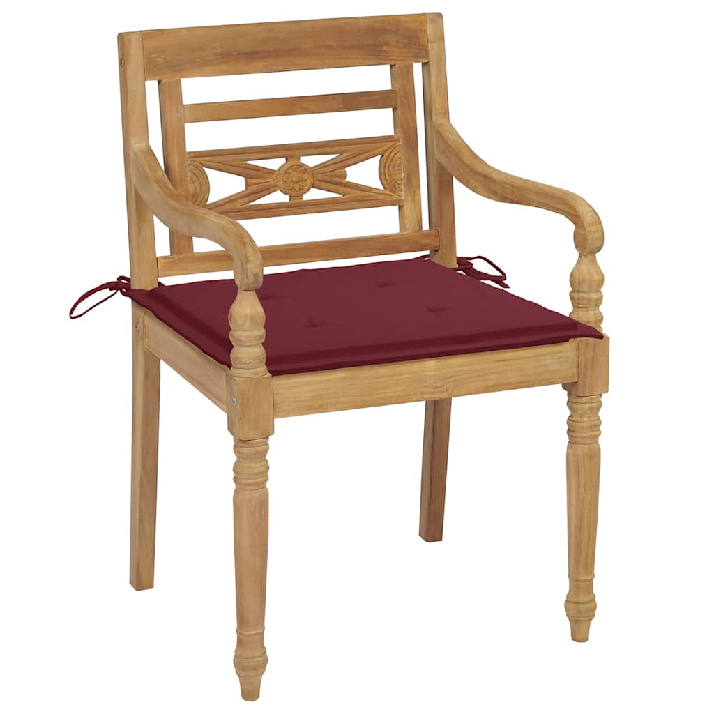 vidaXL Stoelen Batavia 2 st met wijnrode kussens massief teakhout afbeelding