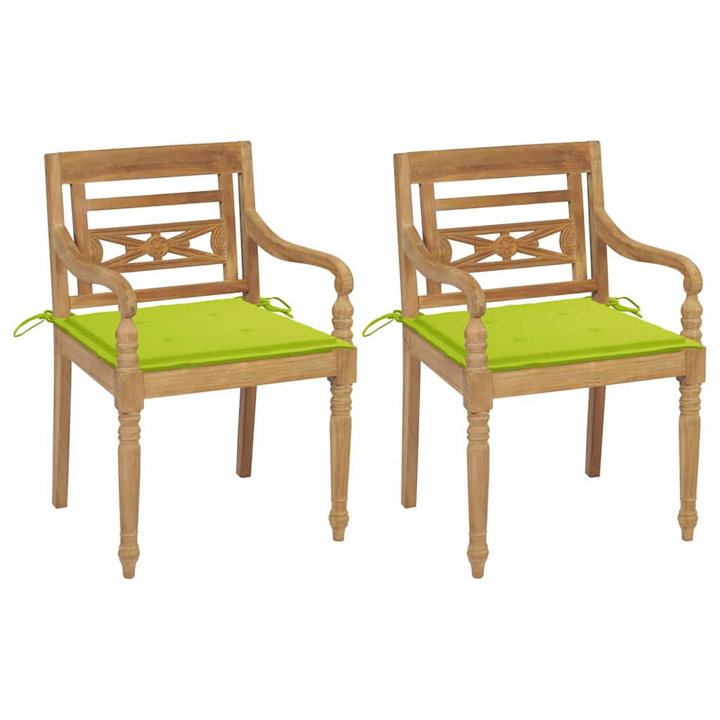 Batavia-Stühle 2 Stk. mit Hellgrünen Kissen Teak Massivholz Königsblau 2 1