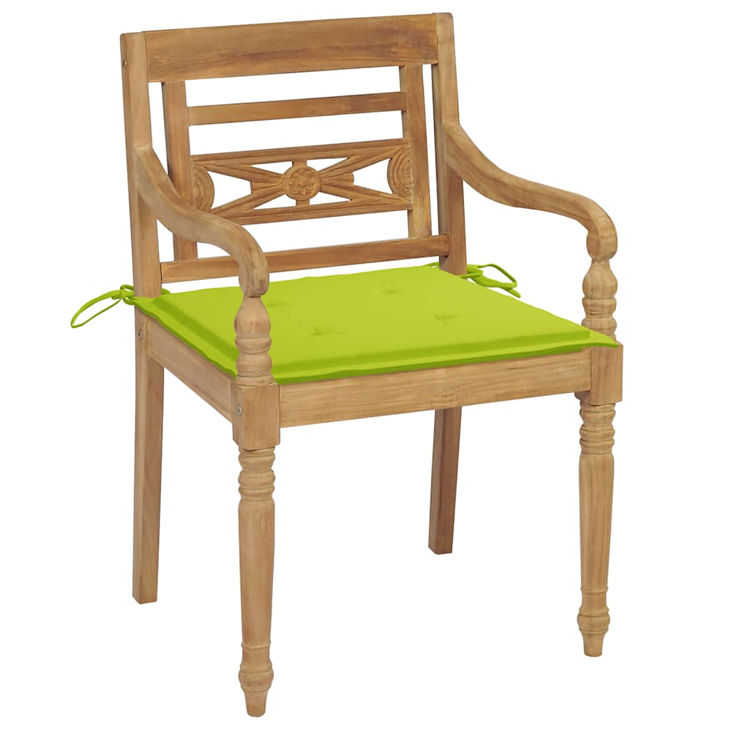 vidaXL Stoelen Batavia 2 st met heldergroene kussens massief teakhout afbeelding